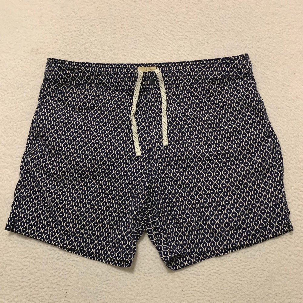 J.Crew Board Shorts Swim Trunks Eco Pool Mens 38 (FITS 39) 6" Inseam Zipper Blue